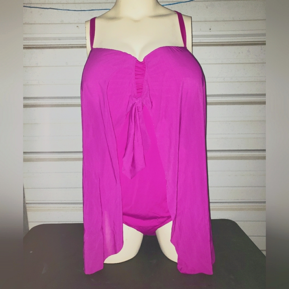 Plus Size 26 4x women's drape front one piece purple 💜 swimsuit swim fuschia